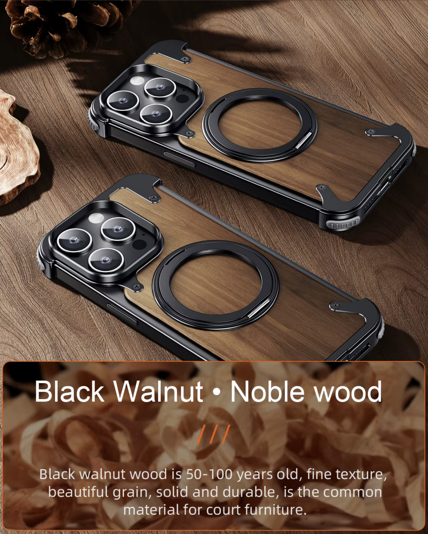 Durable Elegant Wooden Metal iPhone Case