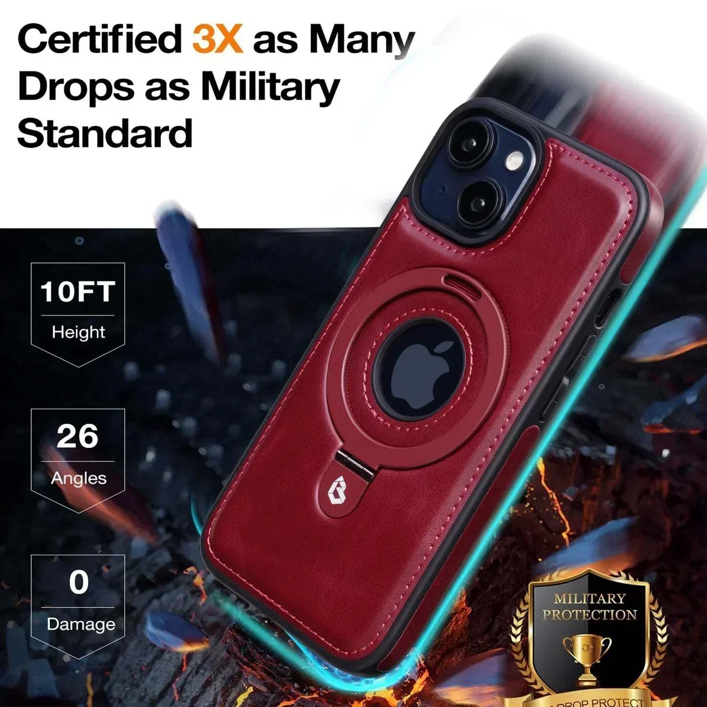 Full-Coverage Shockproof Leather Magnetic Stand iPhone Case