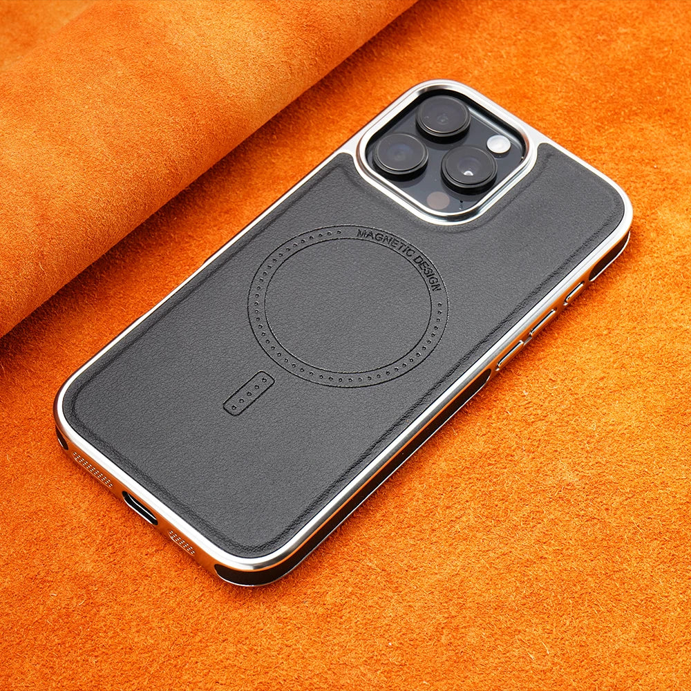 Luxury MagSafe Magnetic Leather Case with Enhanced Grip for iPhone